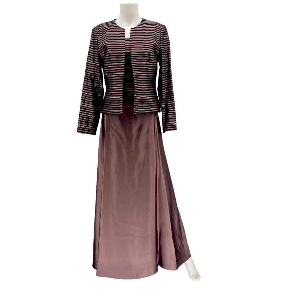 JS Collections Formal Long Skirt, Top, Jacket Set Striped Mauve Metallic Size 6‎